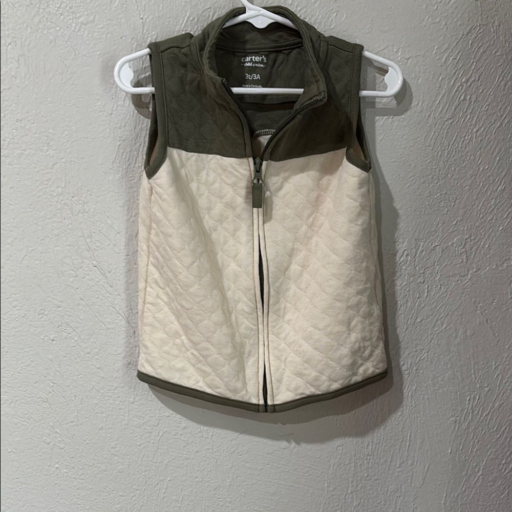 Carter's Two-Tone Quilted Vest in Cream and Olive